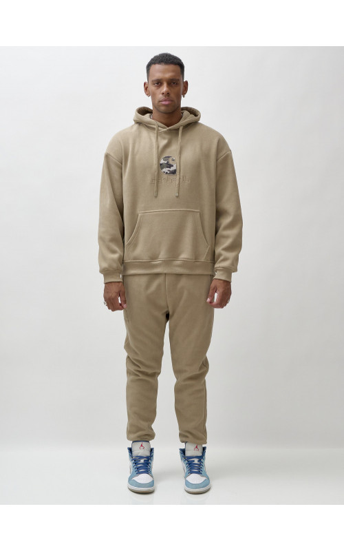 Мужской демисезонный спортивный костюм на флисе, бежевый, для спорта в Тюмени