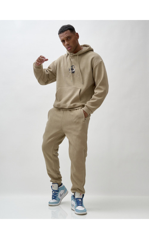 Мужской демисезонный спортивный костюм на флисе, бежевый, для спорта в Тюмени