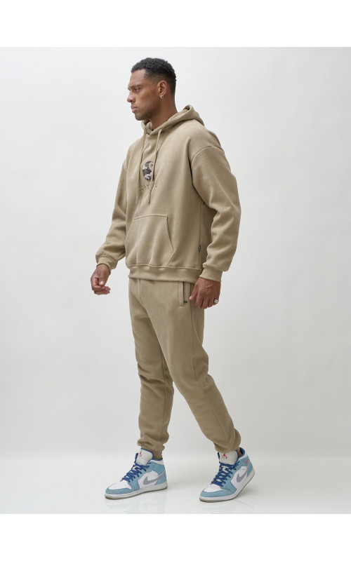 Мужской демисезонный спортивный костюм на флисе, бежевый, для спорта в Тюмени