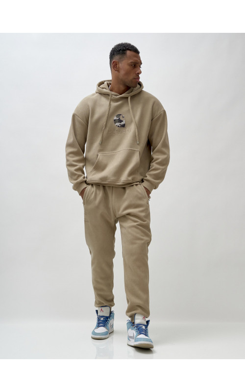 Мужской демисезонный спортивный костюм на флисе, бежевый, для спорта в Тюмени