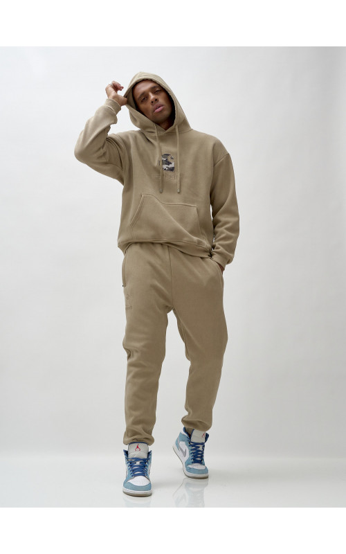 Мужской демисезонный спортивный костюм на флисе, бежевый, для спорта в Тюмени