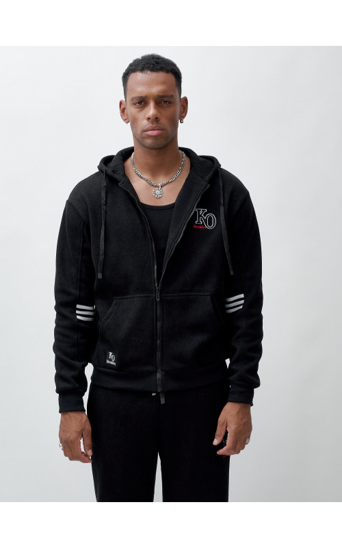 Мужской демисезонный спортивный костюм на флисе, чёрный, для спорта. в Тюмени