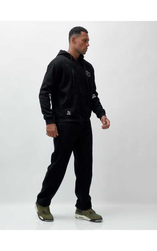 Мужской демисезонный спортивный костюм на флисе, чёрный, для спорта. в Тюмени