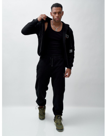 Мужской демисезонный спортивный костюм на флисе, чёрный, для спорта. в Тюмени