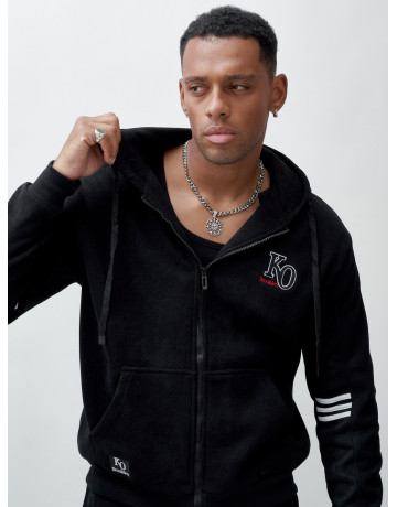 Мужской демисезонный спортивный костюм на флисе, чёрный, для спорта. в Тюмени