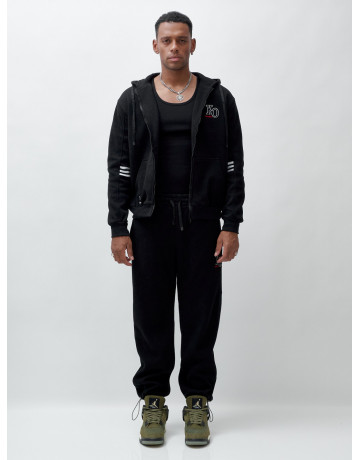 Мужской демисезонный спортивный костюм на флисе, чёрный, для спорта. в Тюмени