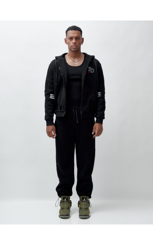 Мужской демисезонный спортивный костюм на флисе, чёрный, для спорта. в Тюмени