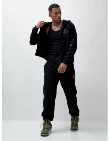 Мужской демисезонный спортивный костюм на флисе, чёрный, для спорта. в Тюмени