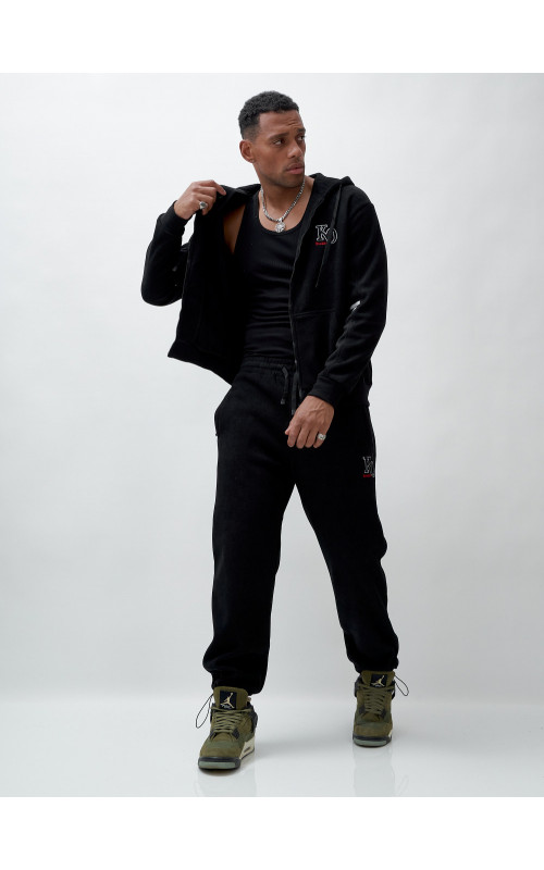 Мужской демисезонный спортивный костюм на флисе, чёрный, для спорта. в Тюмени