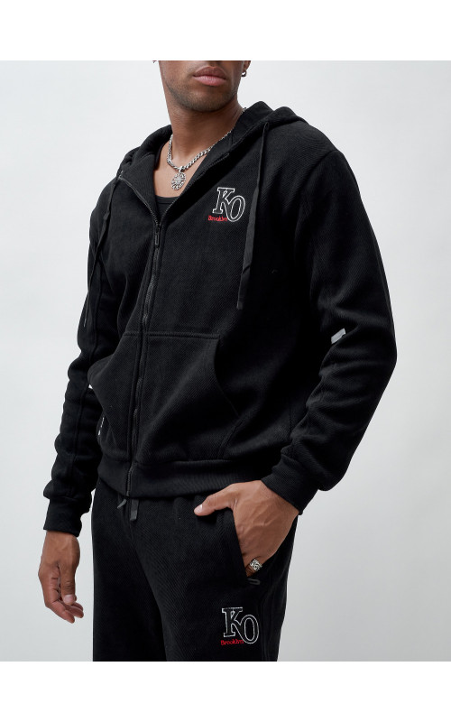 Мужской демисезонный спортивный костюм на флисе, чёрный, для спорта. в Тюмени