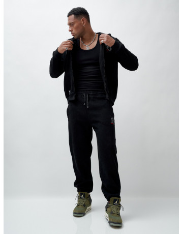 Мужской демисезонный спортивный костюм на флисе, чёрный, для спорта. в Тюмени