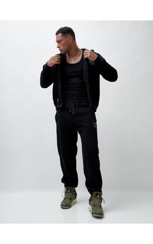 Мужской демисезонный спортивный костюм на флисе, чёрный, для спорта. в Тюмени