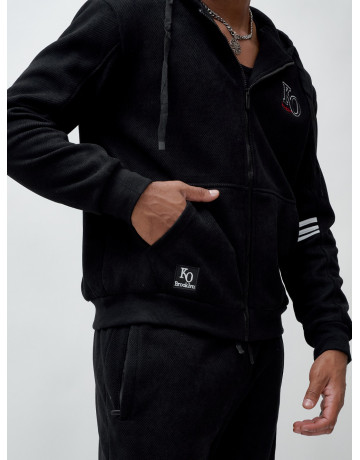 Мужской демисезонный спортивный костюм на флисе, чёрный, для спорта. в Тюмени