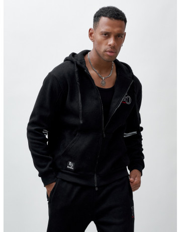 Мужской демисезонный спортивный костюм на флисе, чёрный, для спорта. в Тюмени