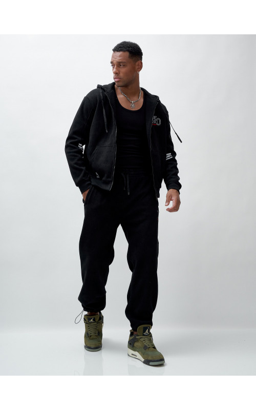 Мужской демисезонный спортивный костюм на флисе, чёрный, для спорта. в Тюмени