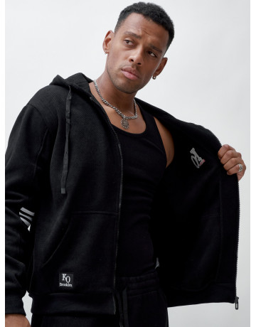 Мужской демисезонный спортивный костюм на флисе, чёрный, для спорта. в Тюмени