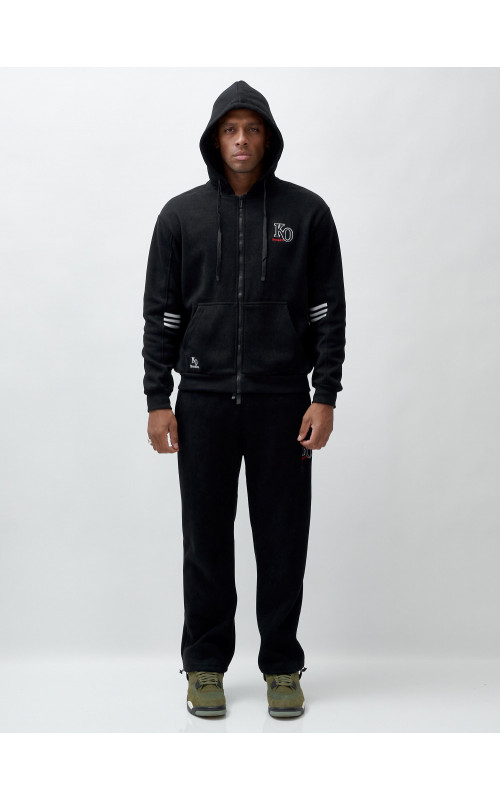 Мужской демисезонный спортивный костюм на флисе, чёрный, для спорта. в Тюмени