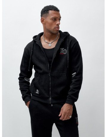 Мужской демисезонный спортивный костюм на флисе, чёрный, для спорта. в Тюмени