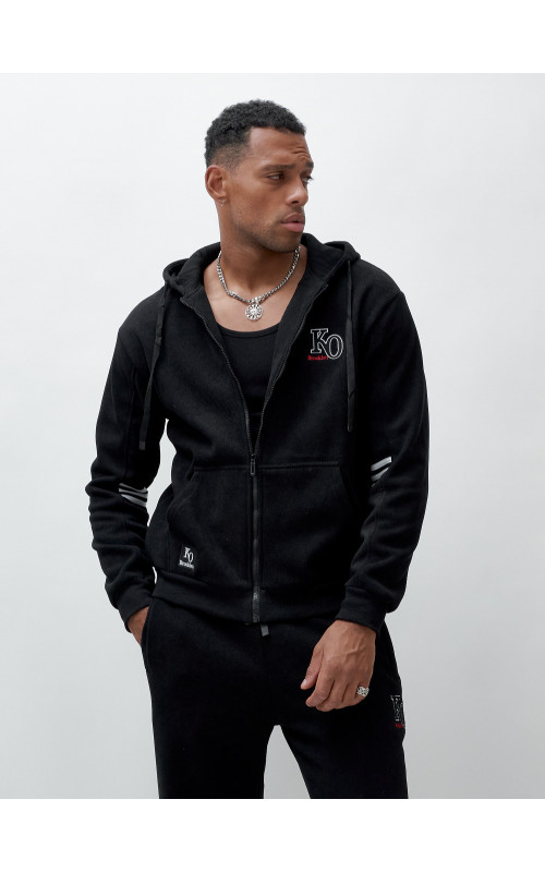 Мужской демисезонный спортивный костюм на флисе, чёрный, для спорта. в Тюмени