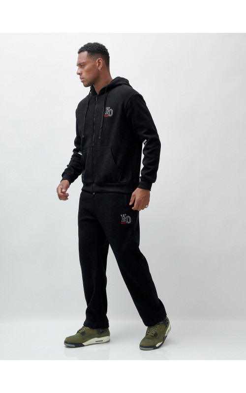 Мужской демисезонный спортивный костюм на флисе, чёрный, для спорта. в Тюмени