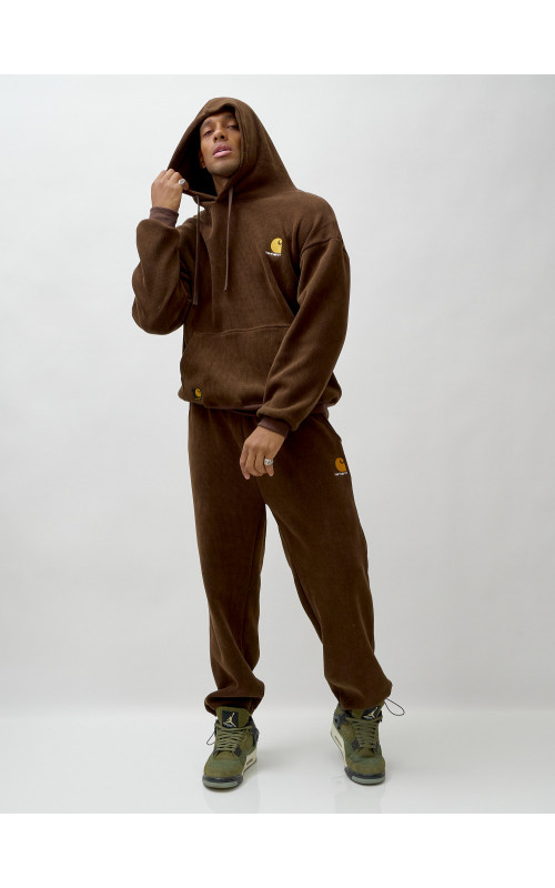 Мужской демисезонный спортивный костюм на флисе, коричневый, для спорта. в Тюмени