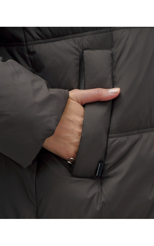 Длинный женский пуховик с капюшоном для зимы.