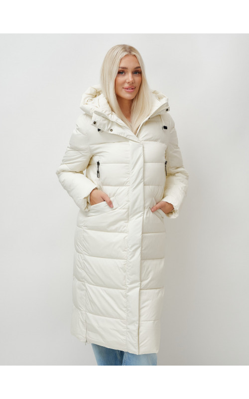 Длинный зимний пуховик с капюшоном для женщин