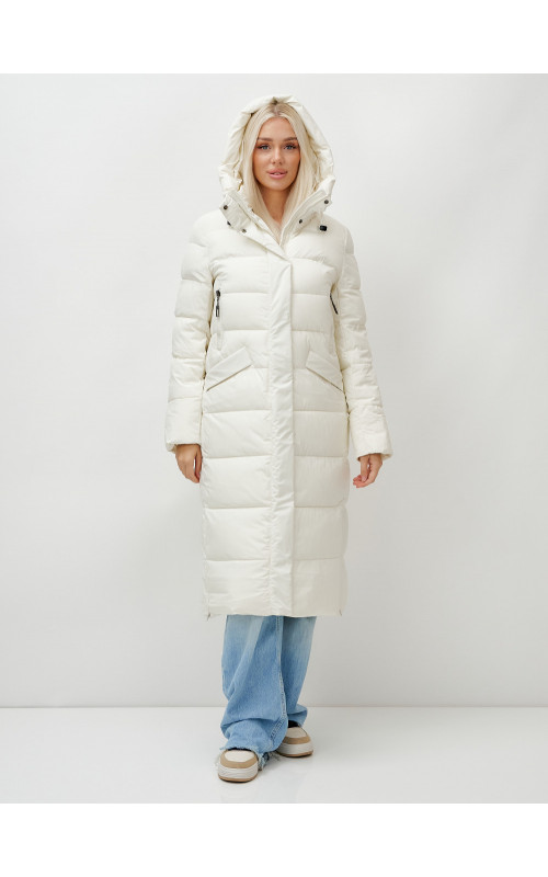 Длинный зимний пуховик с капюшоном для женщин