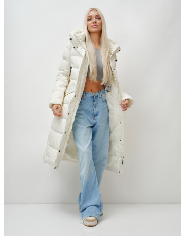 Длинный зимний пуховик с капюшоном для женщин