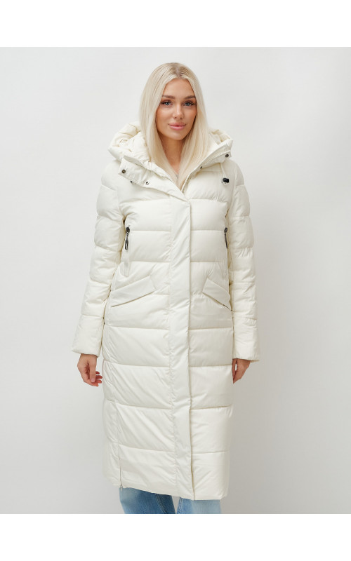 Длинный зимний пуховик с капюшоном для женщин