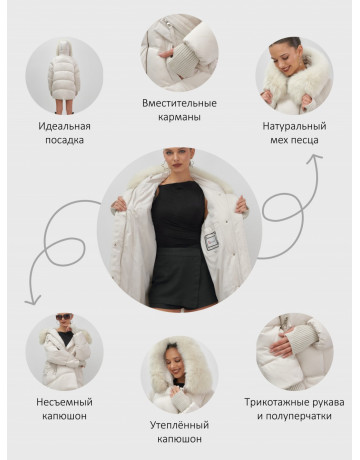 Роскошный зимний пуховик с мехом песца премиум-класса для женщин.
