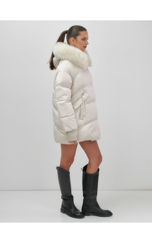 Роскошный зимний пуховик с мехом песца премиум-класса для женщин.