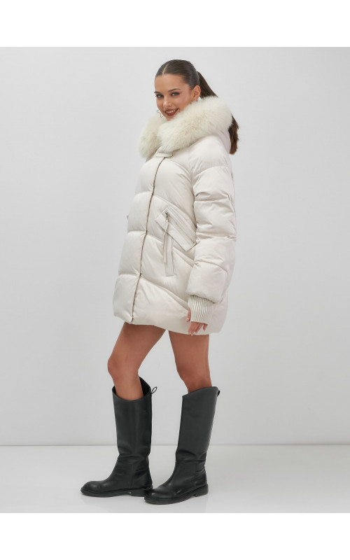 Роскошный зимний пуховик с мехом песца премиум-класса для женщин.