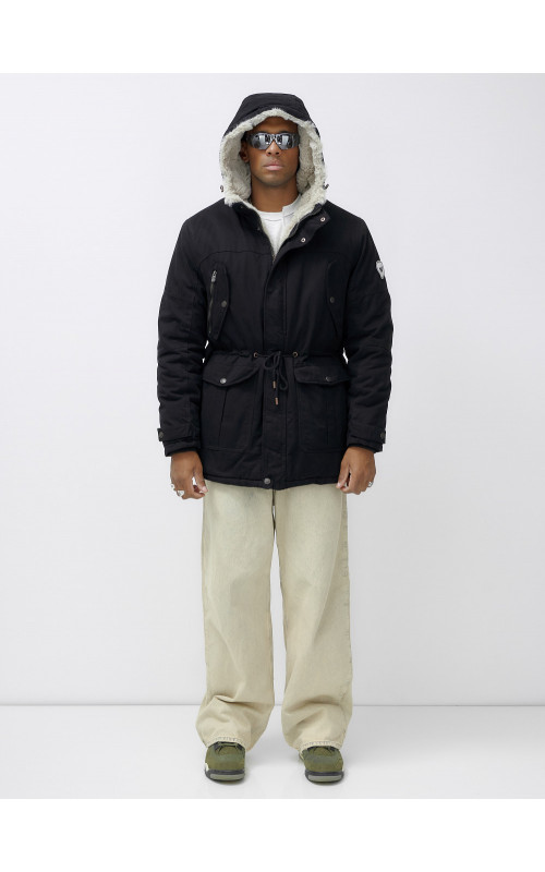 Мужская зимняя удлиненная парка с мехом, чёрная, для активного отдыха в Тюмени