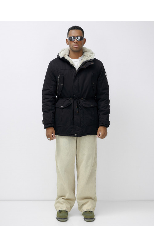 Мужская зимняя удлиненная парка с мехом, чёрная, для активного отдыха в Тюмени