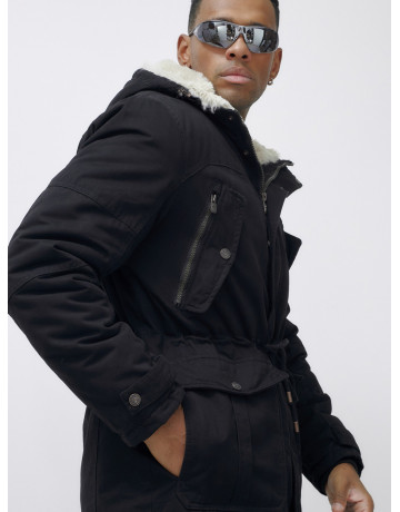 Мужская зимняя удлиненная парка с мехом, чёрная, для активного отдыха в Тюмени