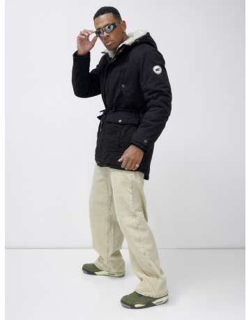 Мужская зимняя удлиненная парка с мехом, чёрная, для активного отдыха в Тюмени