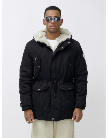 Мужская зимняя удлиненная парка с мехом, чёрная, для активного отдыха в Тюмени