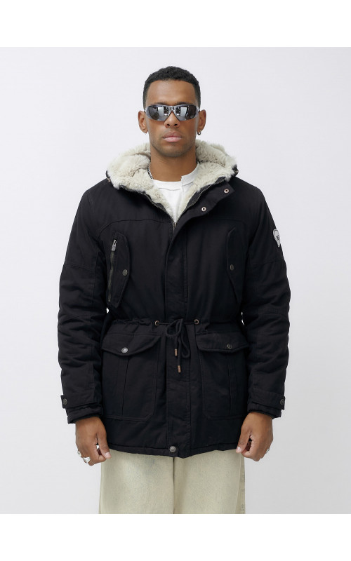 Мужская зимняя удлиненная парка с мехом, чёрная, для активного отдыха в Тюмени