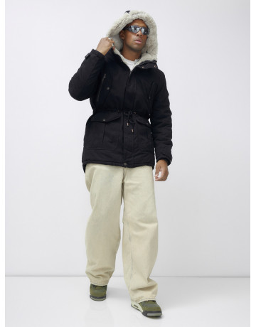 Мужская зимняя удлиненная парка с мехом, чёрная, для активного отдыха в Тюмени