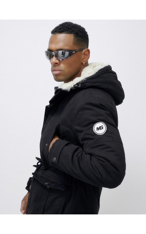 Мужская зимняя удлиненная парка с мехом, чёрная, для активного отдыха в Тюмени