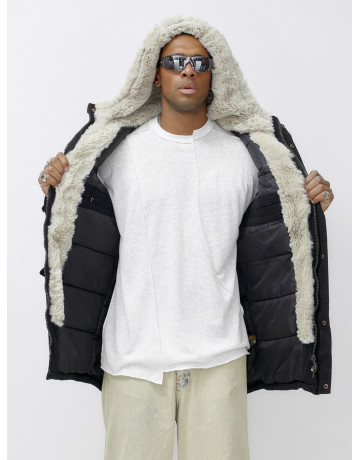 Мужская зимняя удлиненная парка с мехом, чёрная, для активного отдыха в Тюмени