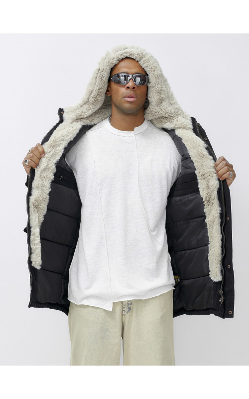 Мужская зимняя удлиненная парка с мехом, чёрная, для активного отдыха в Тюмени