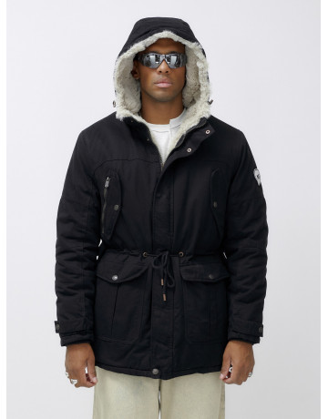 Мужская зимняя удлиненная парка с мехом, чёрная, для активного отдыха в Тюмени