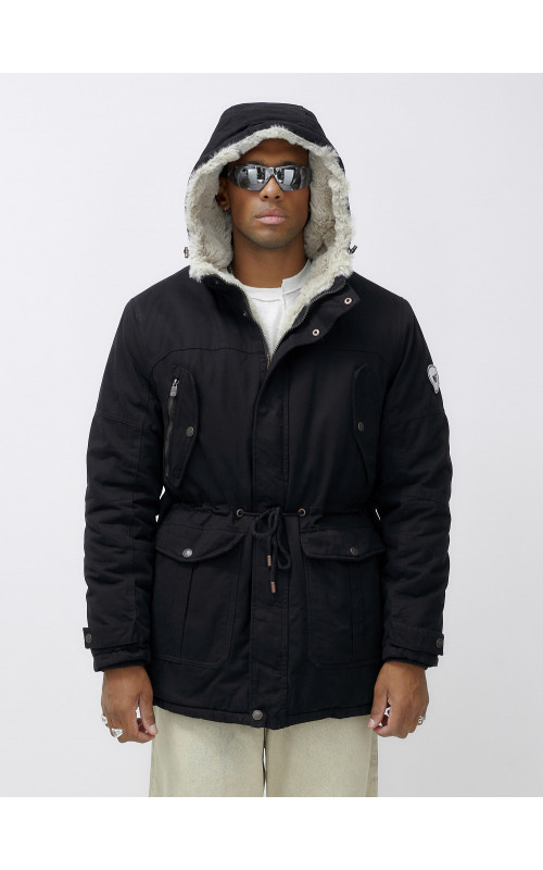 Мужская зимняя удлиненная парка с мехом, чёрная, для активного отдыха в Тюмени