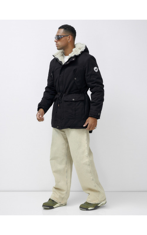 Мужская зимняя удлиненная парка с мехом, чёрная, для активного отдыха в Тюмени
