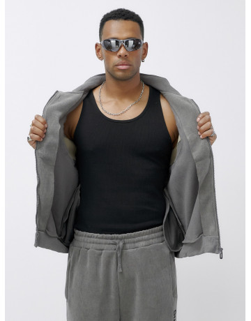 Мужской демисезонный спортивный костюм на флисе, серый, для спорта. в Тюмени