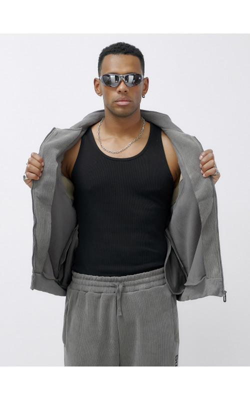 Мужской демисезонный спортивный костюм на флисе, серый, для спорта. в Тюмени