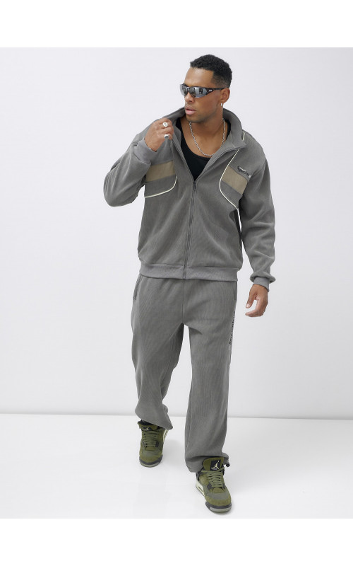 Мужской демисезонный спортивный костюм на флисе, серый, для спорта. в Тюмени
