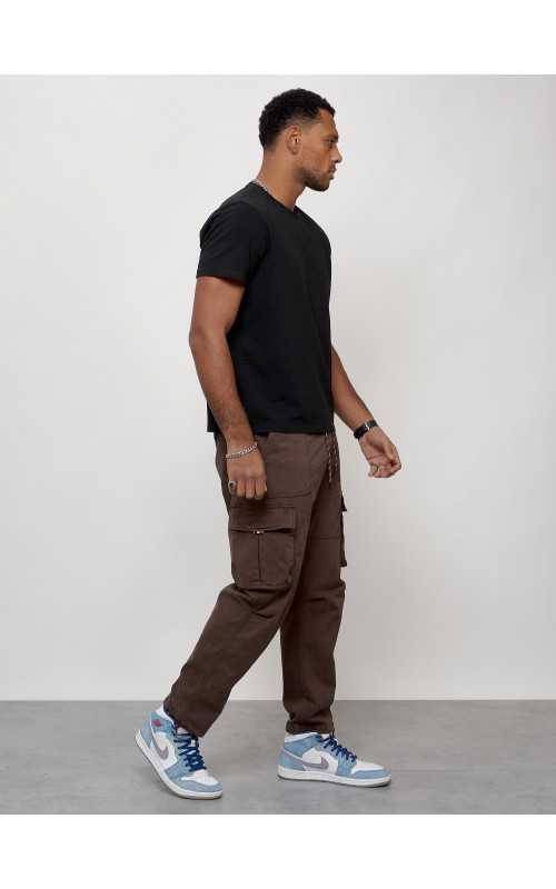 Мужские брюки карго с накладными карманами, коричневые в Тюмени